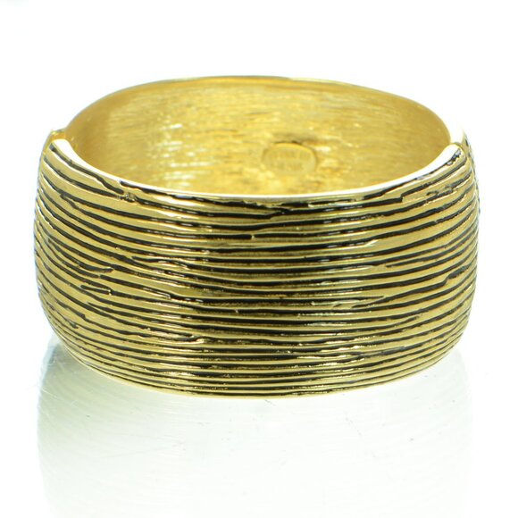 Kenneth Jay Lane KJL Gold & Black Textured Bracelet - Picture 1 of 5